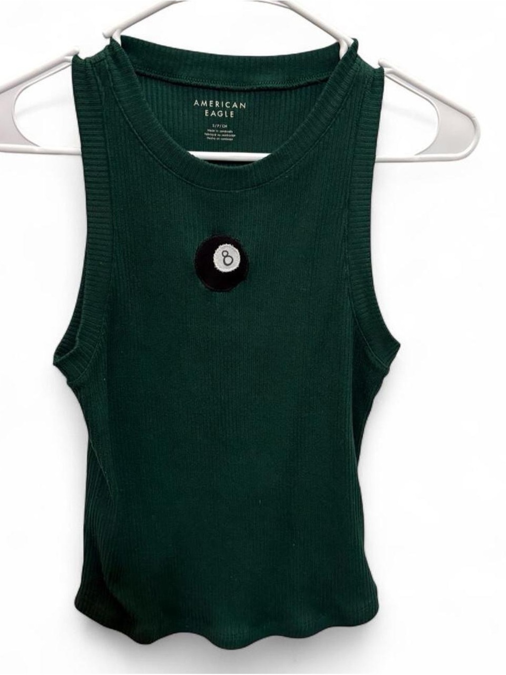 American Eagle Outfitters Dark Green Ribbed Tank with Custom 8-Ball Patch